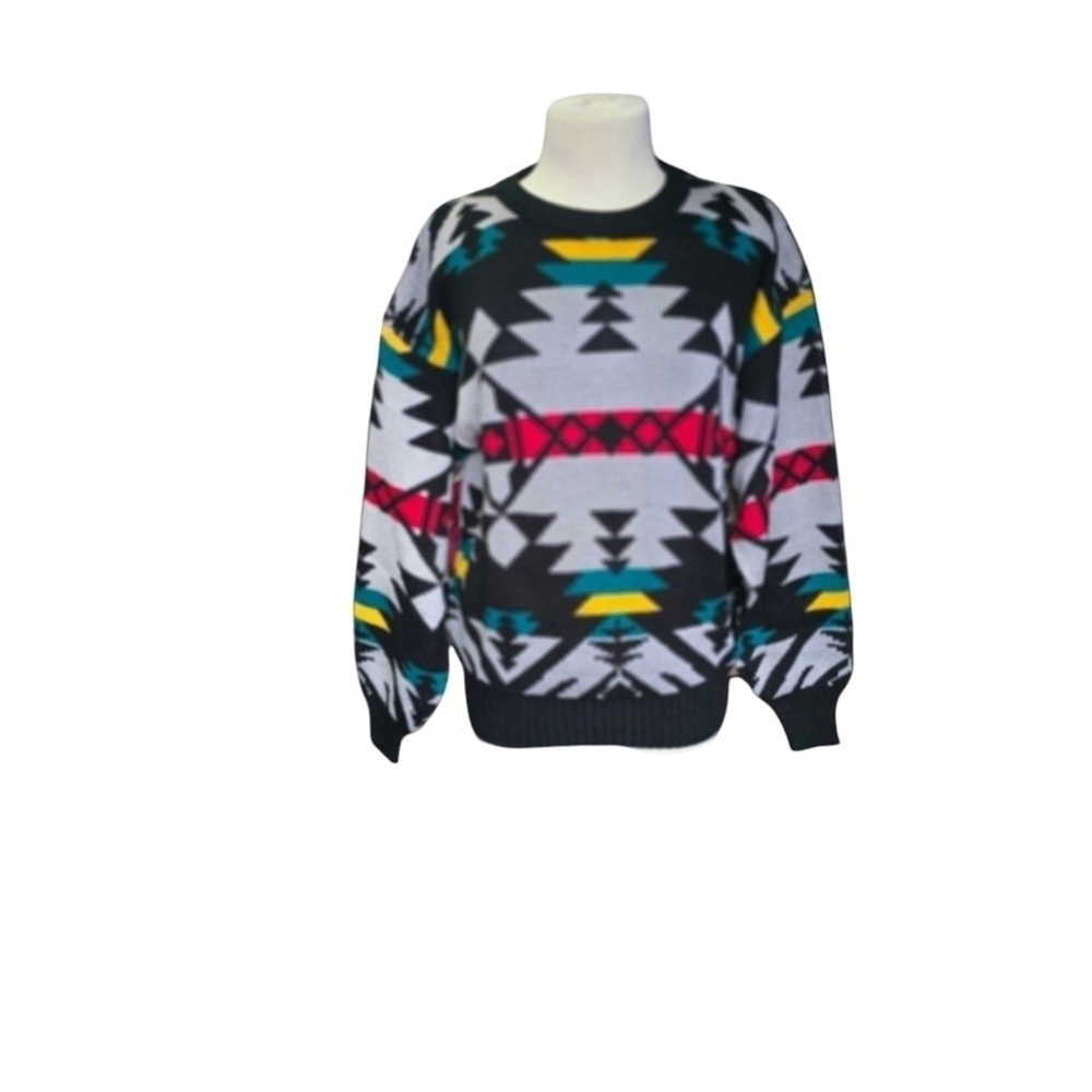 Vintage Sergio Valente Grey-black Crew Neck Retro Coastal Sweater. Size Medium